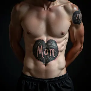 Powerful Abstract Mom Tattoo for Men on Stomach