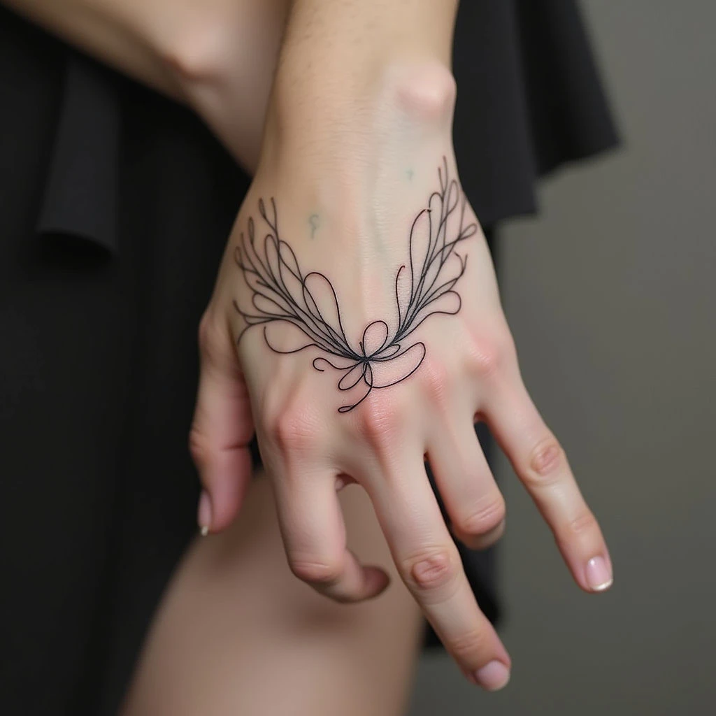 Abstract Linework Hand Tattoo: Minimalist Design