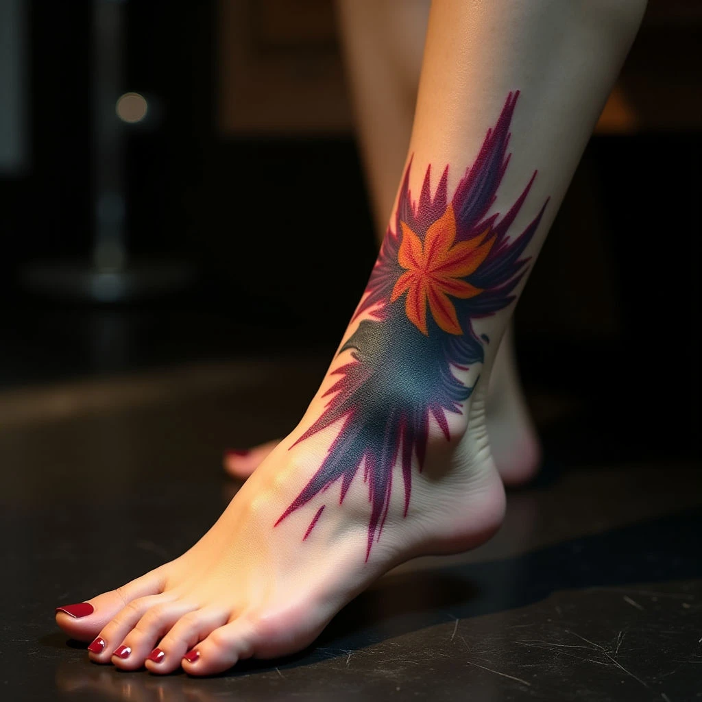 Abstract Foot Tattoos for Women: Colorful & Unique Designs