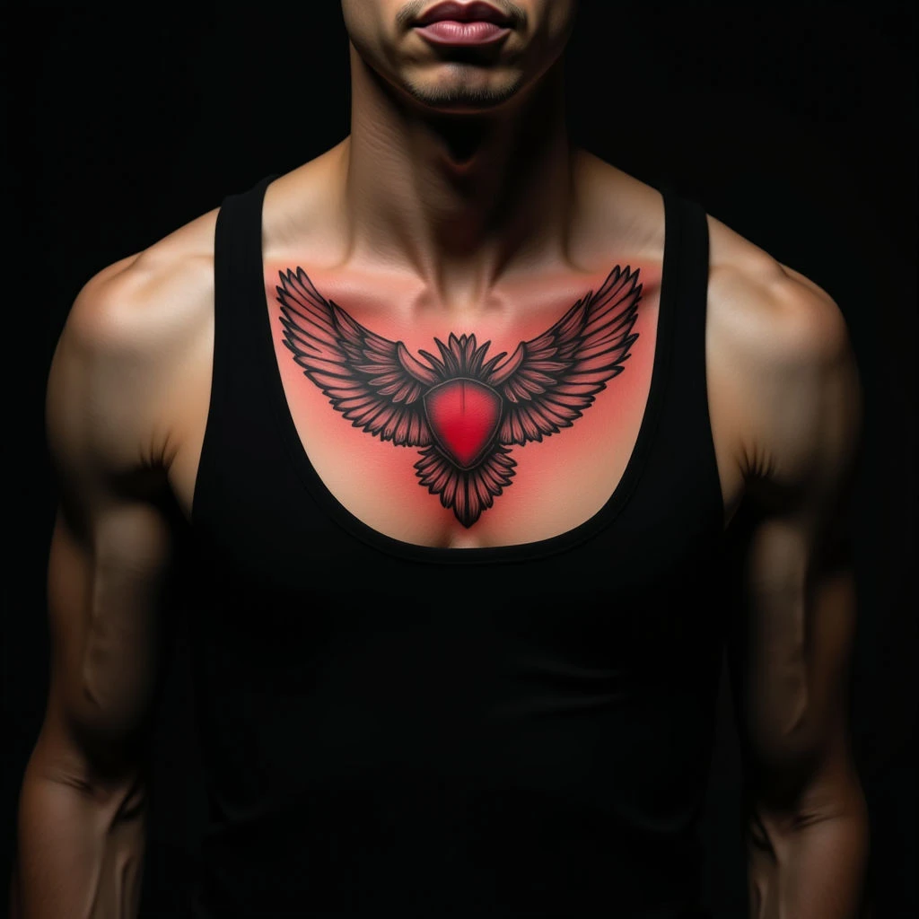 Hidden Chest Tattoos: Abstract Red Designs for Discretion
