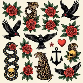 American Old School Tattoo Flash Sheet Inspiration