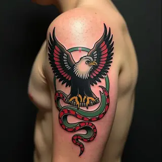 American Traditional Eagle and Serpent Tattoo