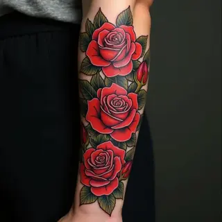 Classic American Traditional Floral Sleeve Tattoo
