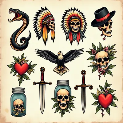 American Traditional Tattoo Flash Sheet Collection
