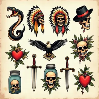 American Traditional Tattoo Flash Sheet Collection