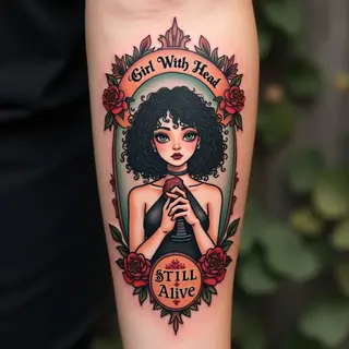 American Traditional 'Girl With Head' Tattoo Design