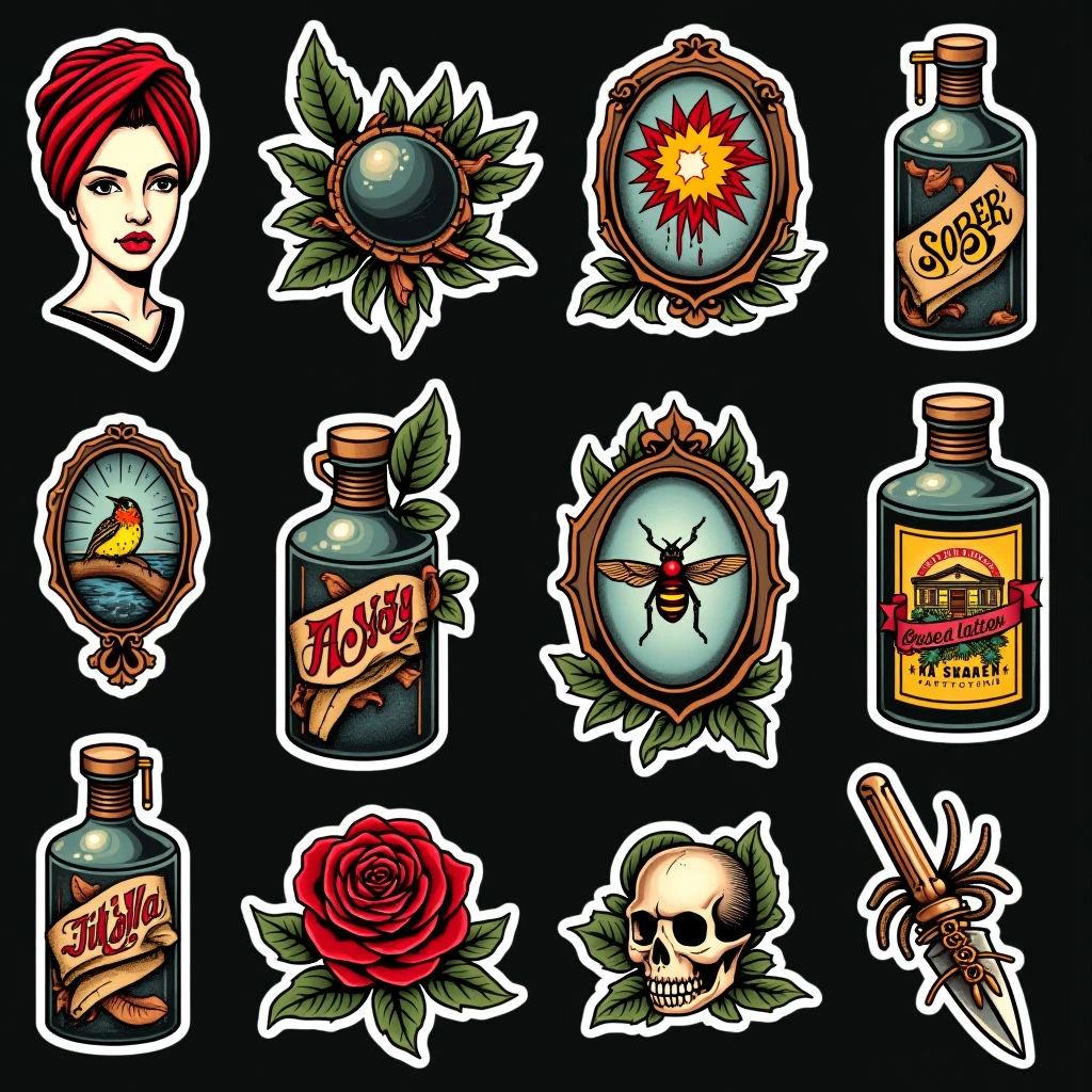 American Traditional Tattoo Flash Sheet Collection