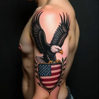 American Traditional Eagle and Flag Sleeve Tattoo