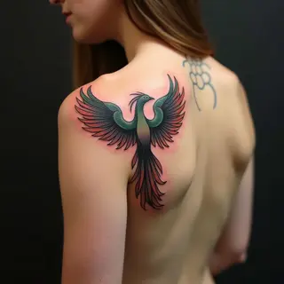 American Traditional Phoenix Tattoo on Upper Arm