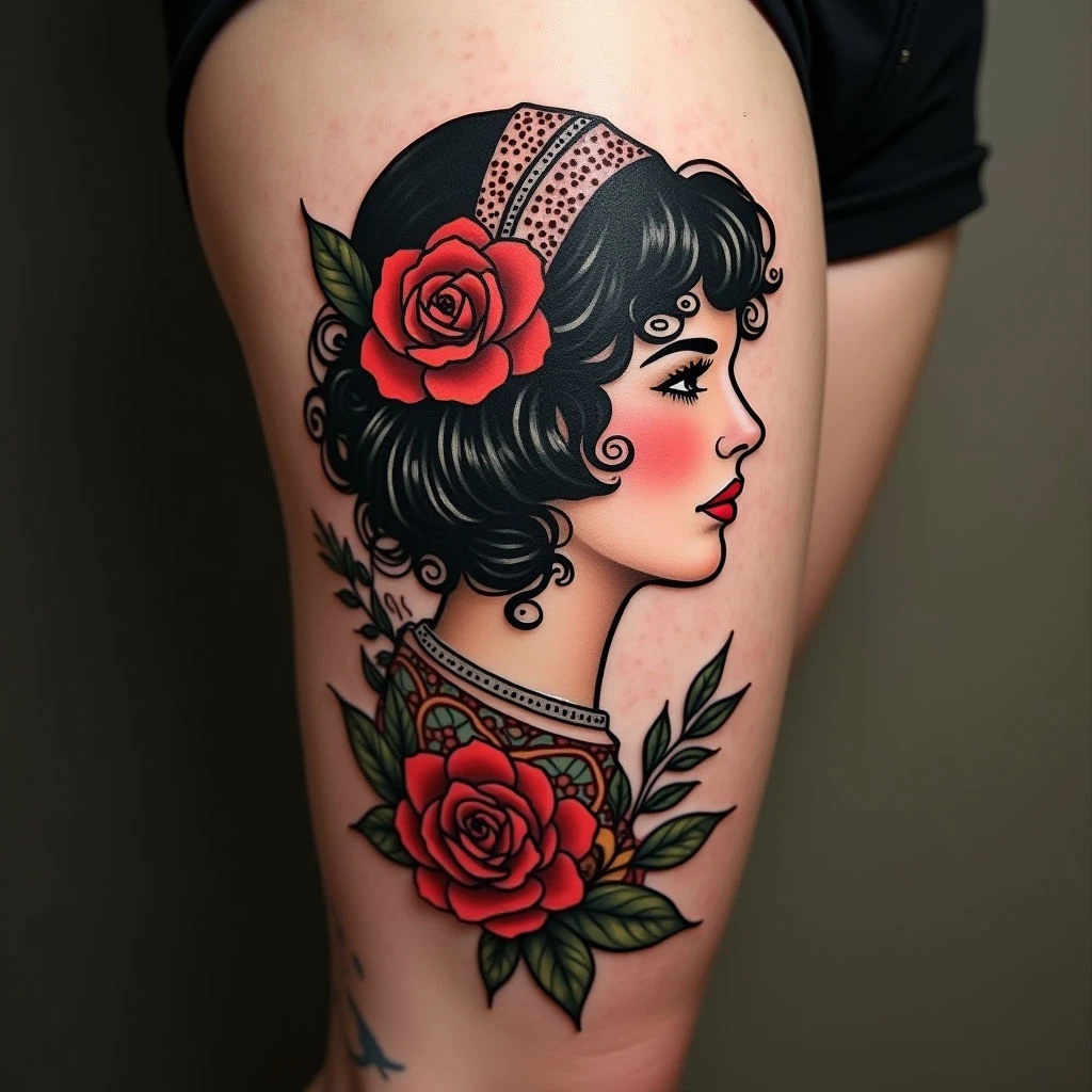 Classic American Traditional Portrait Tattoo