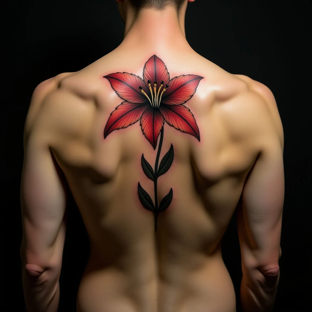 Small Biomechanical Lily Flower Tattoo Design for Your Back