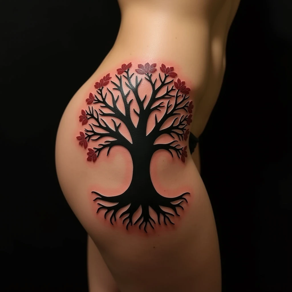 Japanese Family Tree Tattoos for Women on the Thigh