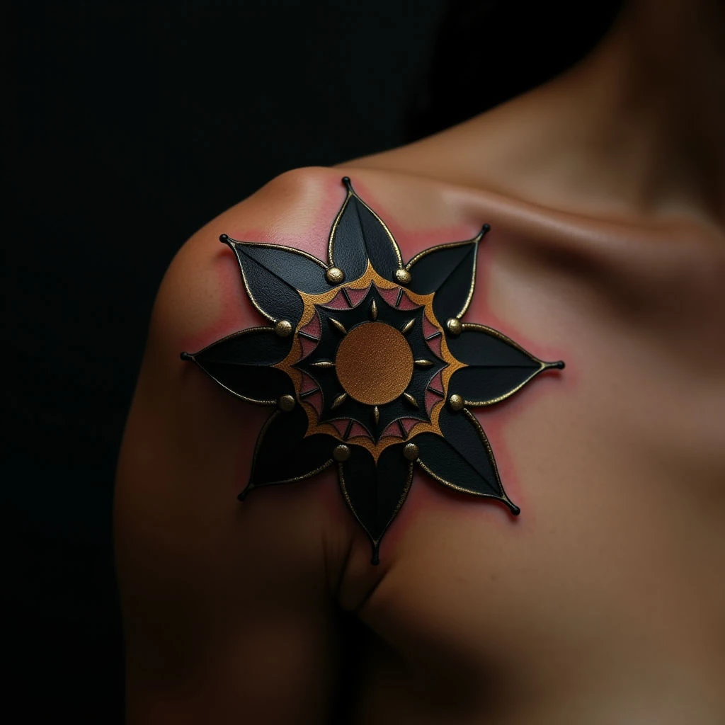 Golden Chakra Shoulder Tattoos for Women: Spiritual Americana