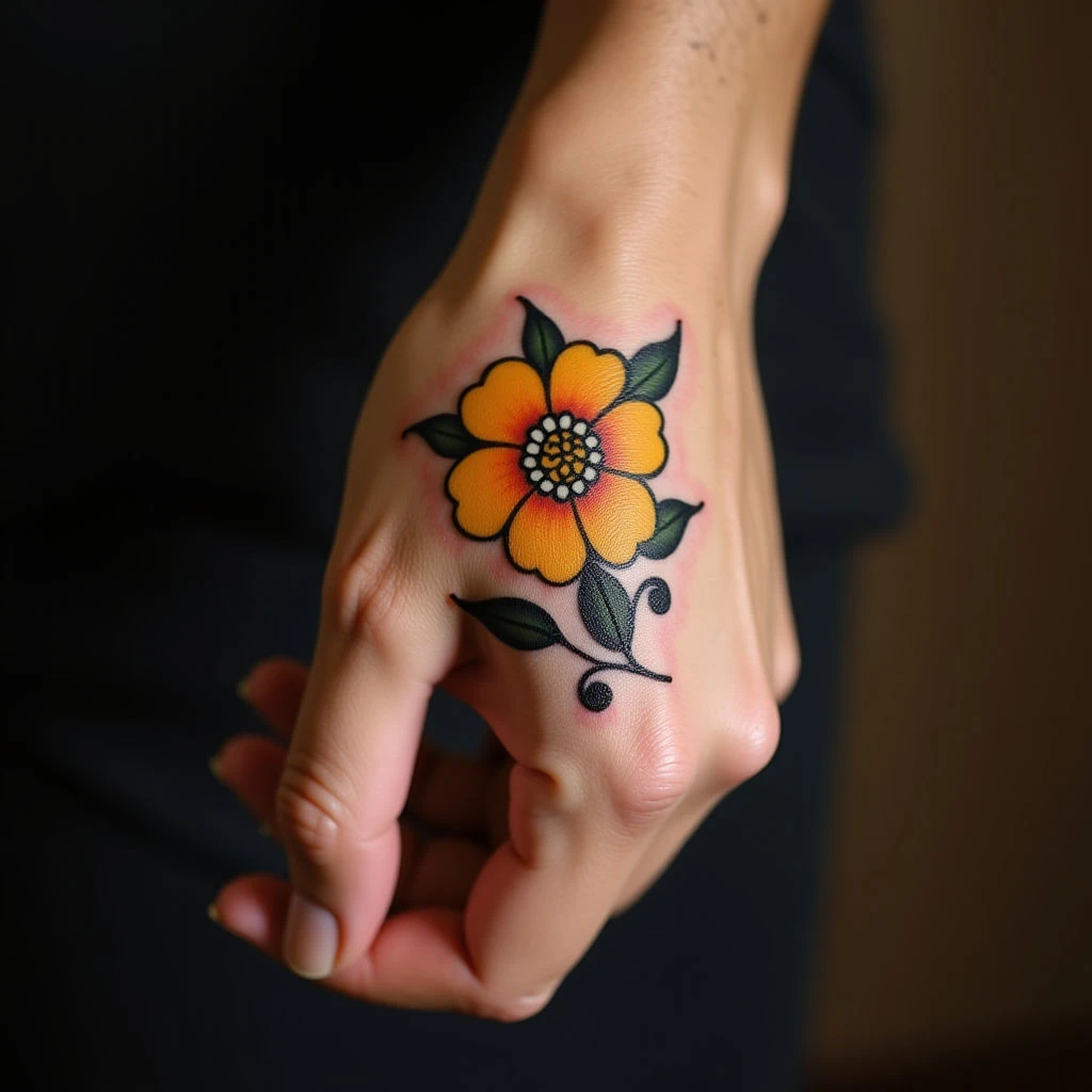 Delicate Yellow Flower Tattoos for Women - Hand Designs