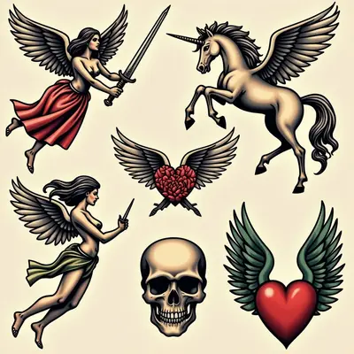 Vintage Angel Flash Tattoo Designs