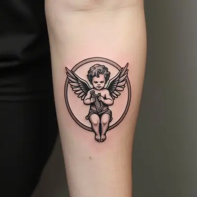 Illustrative Angel Tattoo on Forearm