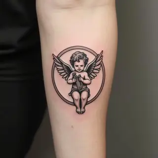 Illustrative Angel Tattoo on Forearm