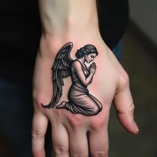 Detailed Angel Praying Hand Tattoo Design
