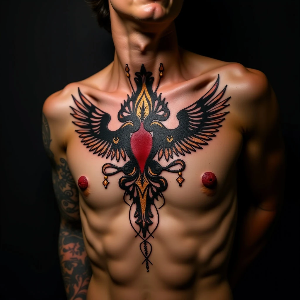 Biomechanical Arabic Calligraphy Sternum Tattoo: A Bold Statement