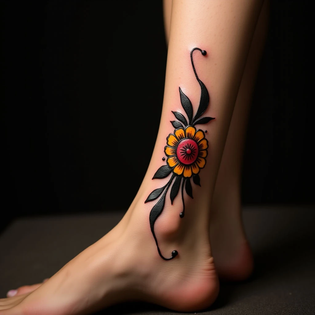 Henna & Arabic Calligraphy Ankle Tattoos: Delicate Designs