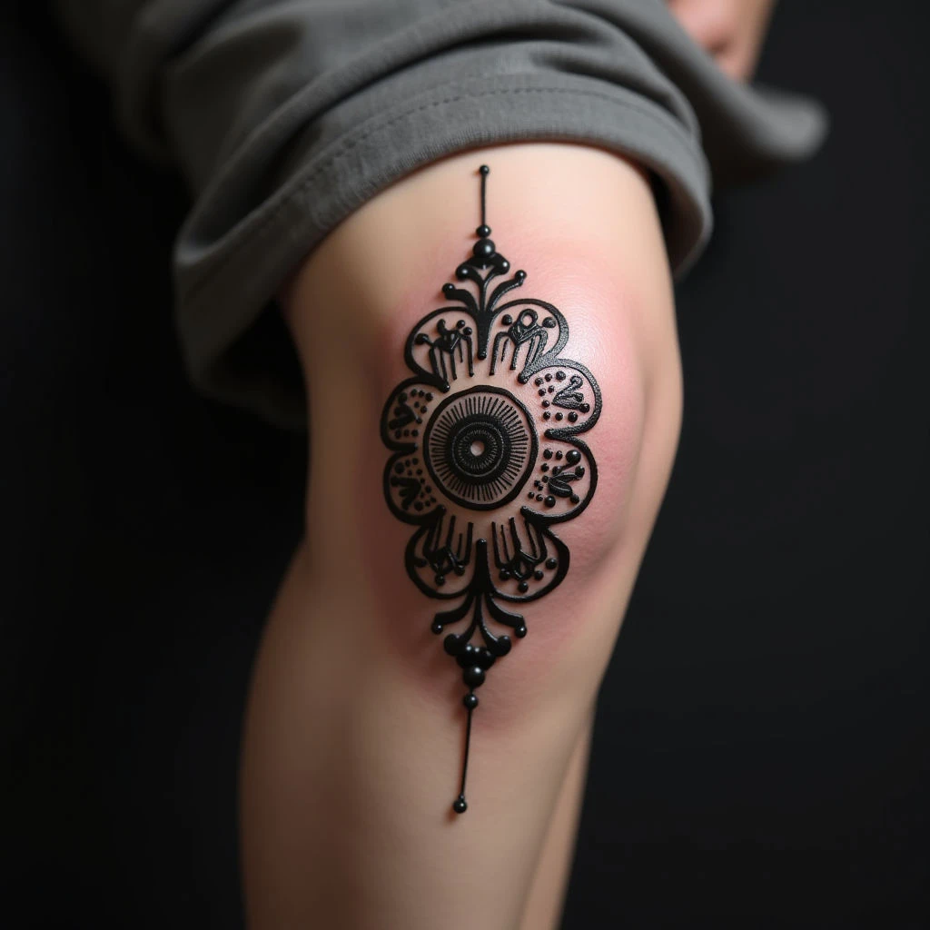 Easy Mehndi Design Tattoo on Knee – Arabic Calligraphy Inspiration