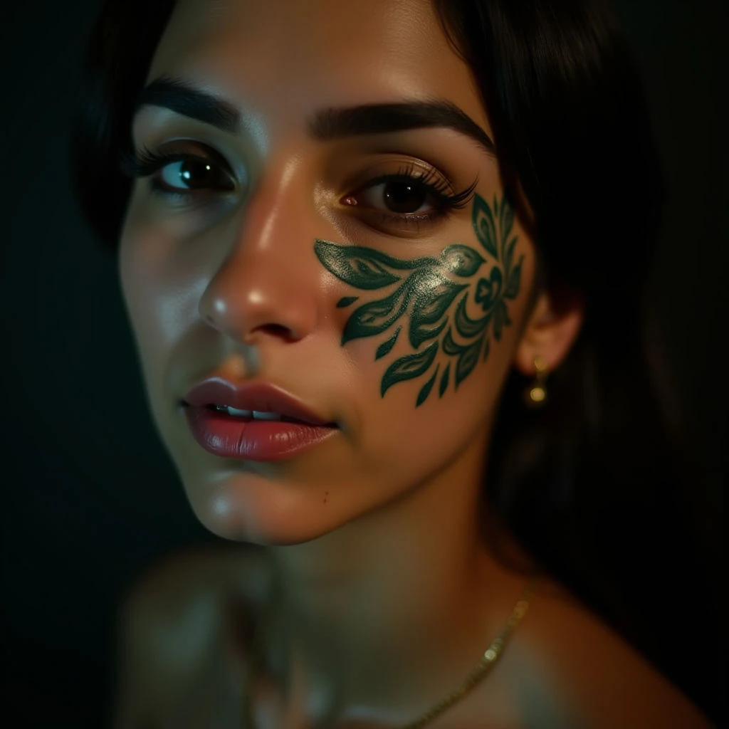 Simple Mehndi Designs for Face Tattoos: Blue & Green Inspiration