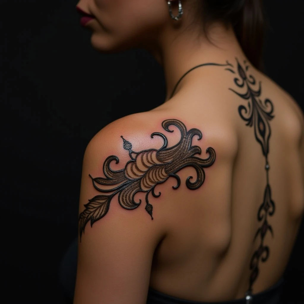 Beautiful Mehndi Arabic Calligraphy Shoulder Tattoo Design
