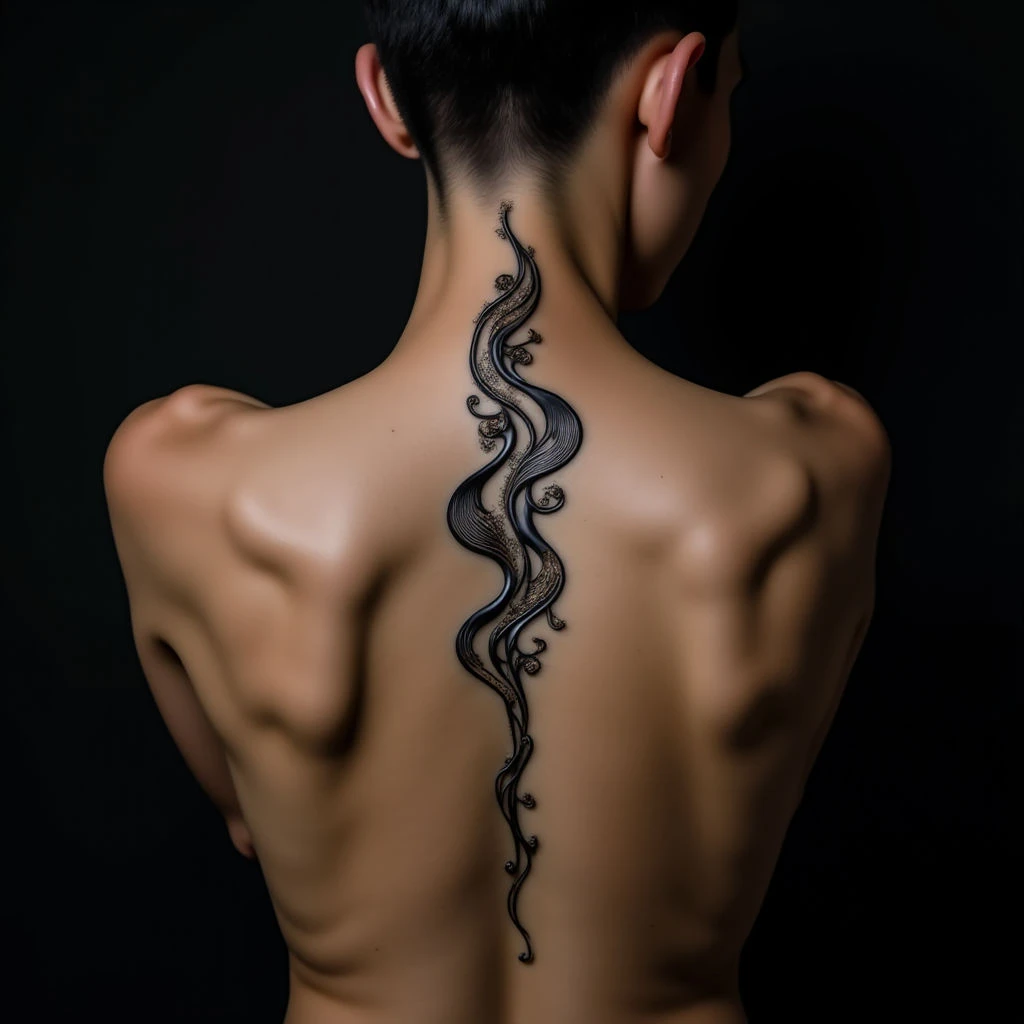 Simple Mehndi Inspired Spine Tattoos - Abstract Arabic Calligraphy