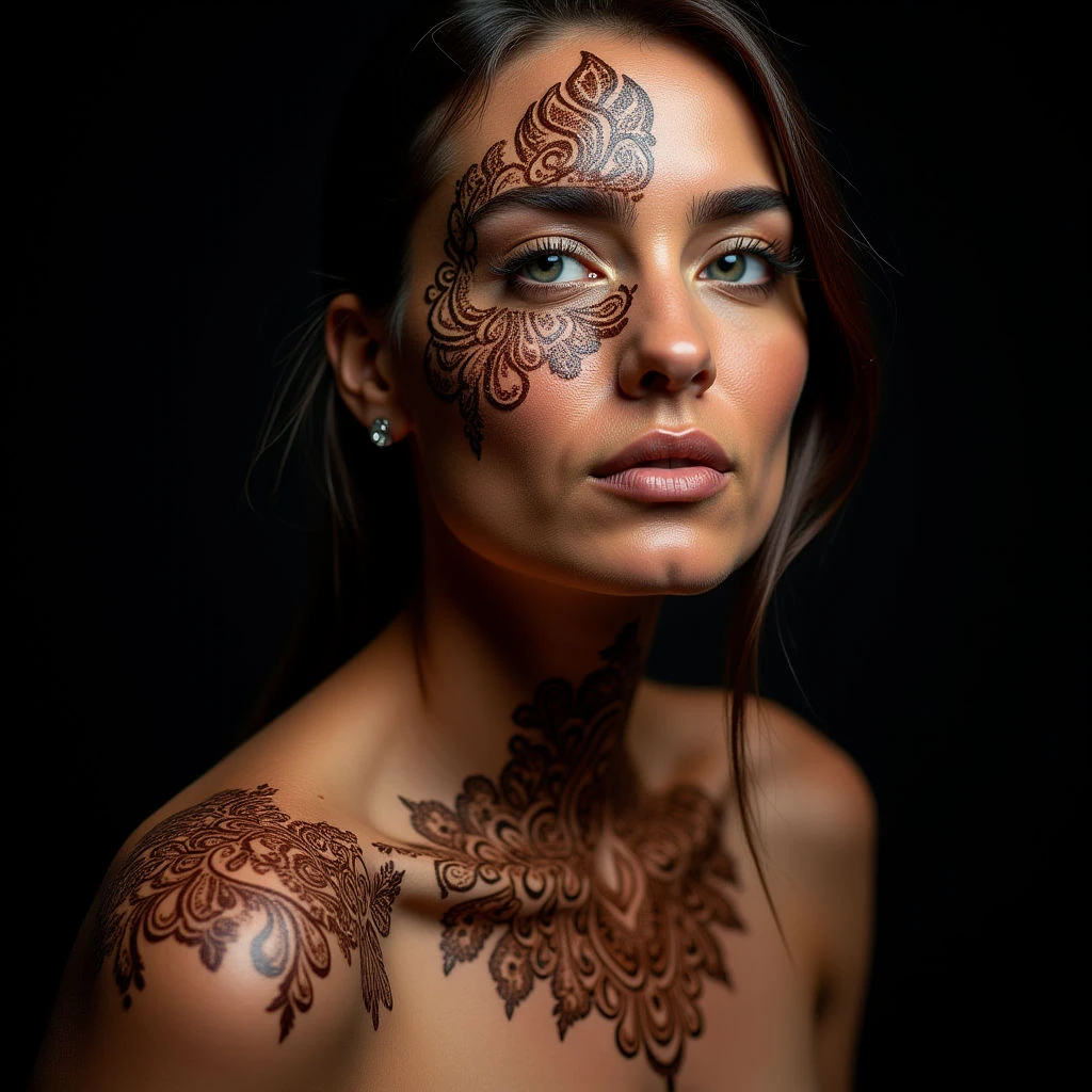 Surreal Henna Arabic Calligraphy Face Tattoos
