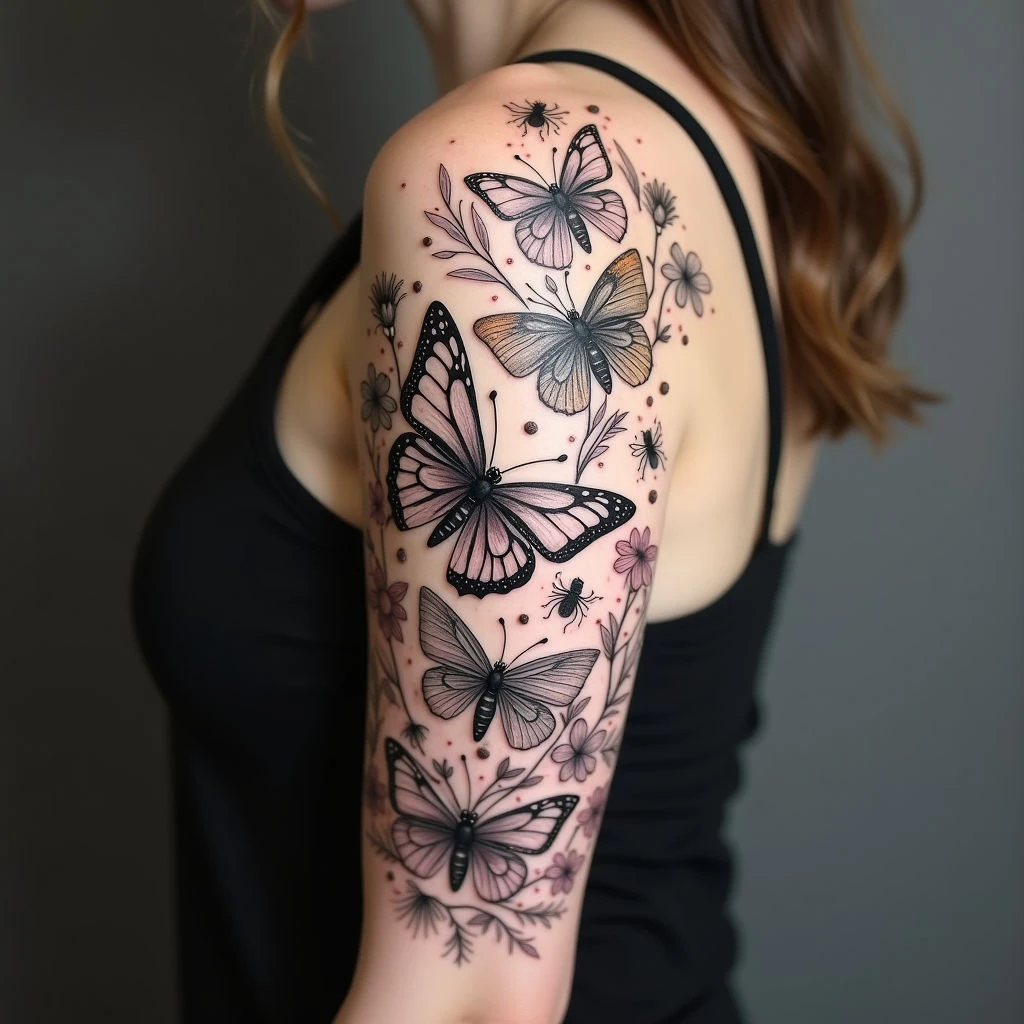 Intricate Insect Sleeve Tattoo Design Inspiration