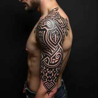 Intricate Tribal Arm Sleeve Tattoo Design