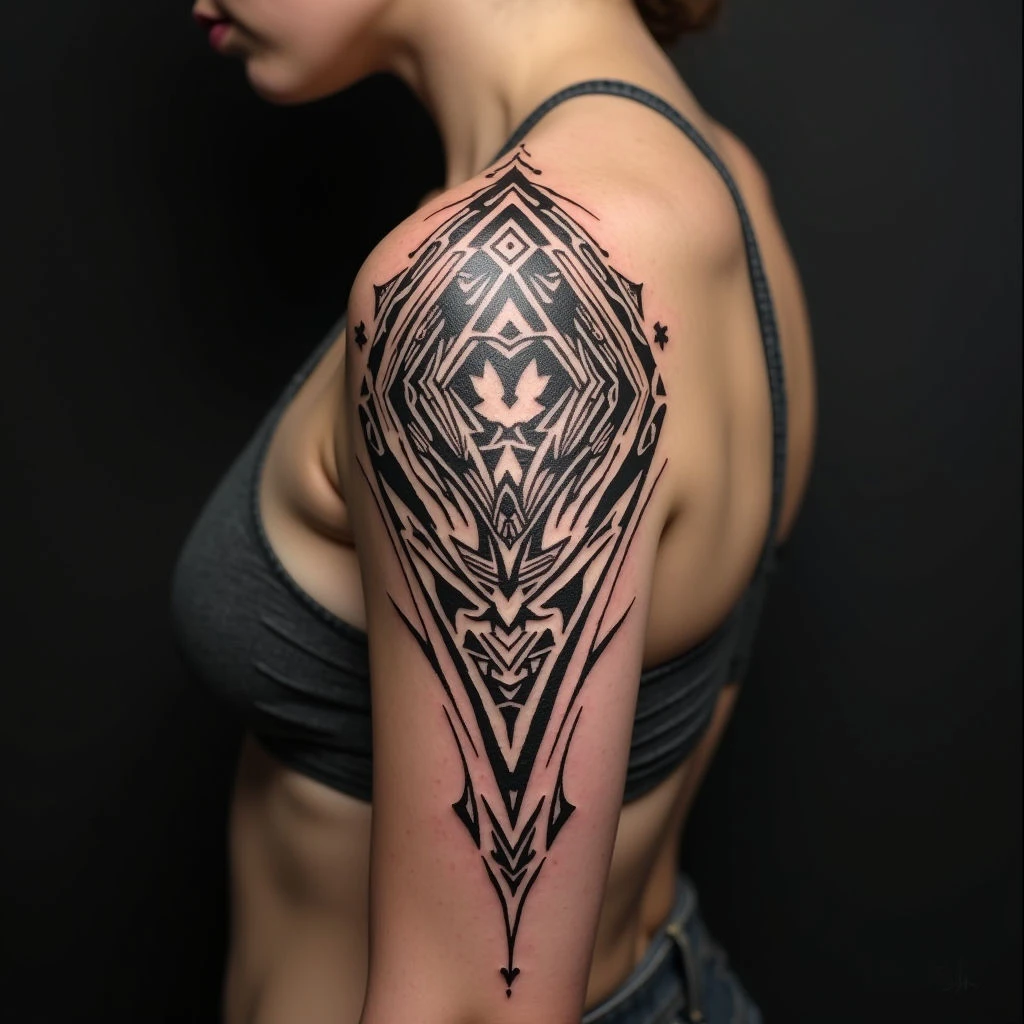 Intricate Tribal Geometric Arm Tattoo Design