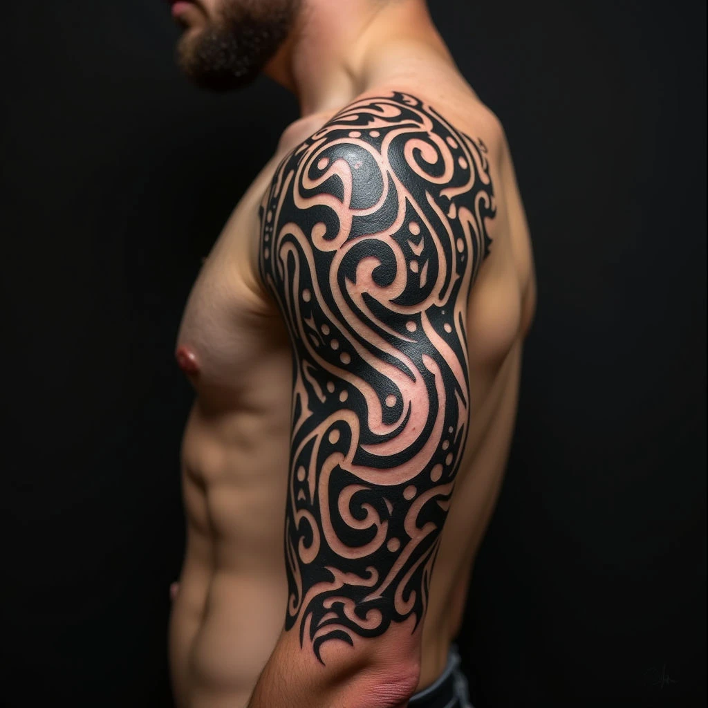 Dynamic Tribal Arm Tattoo Design