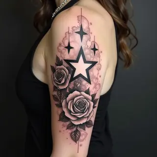 Stars and Roses: A Blackwork Arm Tattoo Design