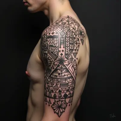 Intricate Tribal Geometric Arm Tattoo Design