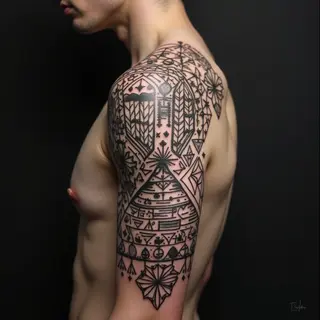 Intricate Tribal Geometric Arm Tattoo Design