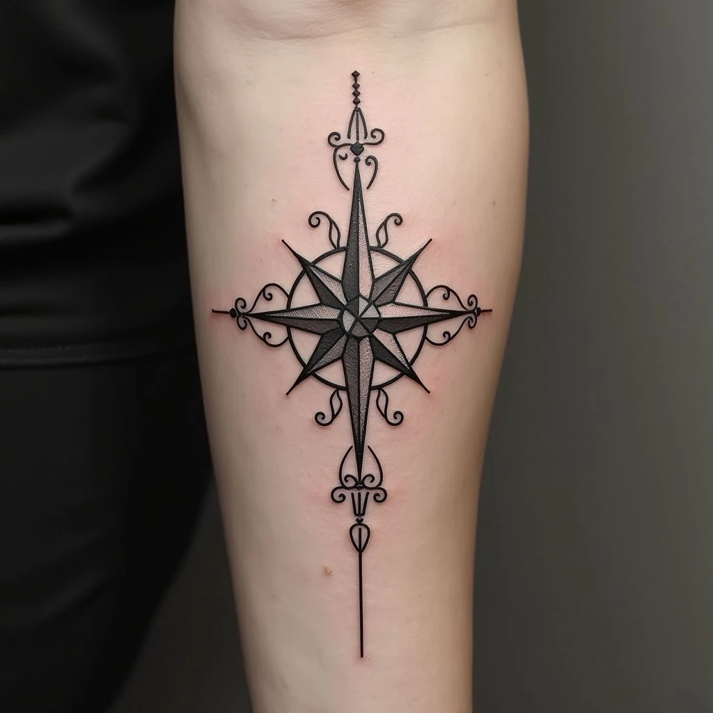 Geometric Compass Tattoo Design Inspiration