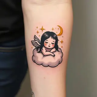 Sweet Dreams: A Traditional Baby Angel Tattoo