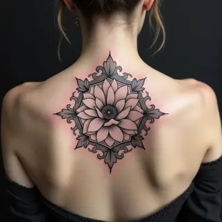 Geometric Floral Back Tattoo Design