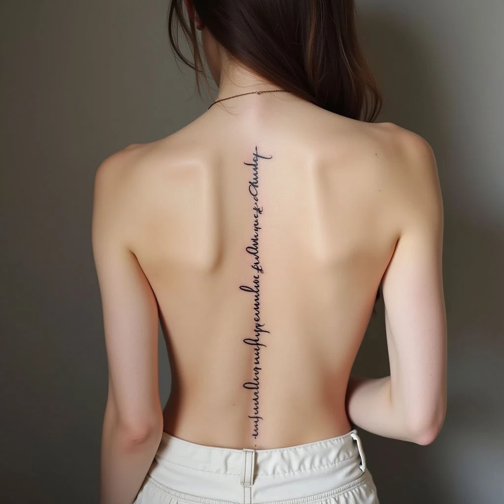 Elegant Script Tattoo Down the Spine