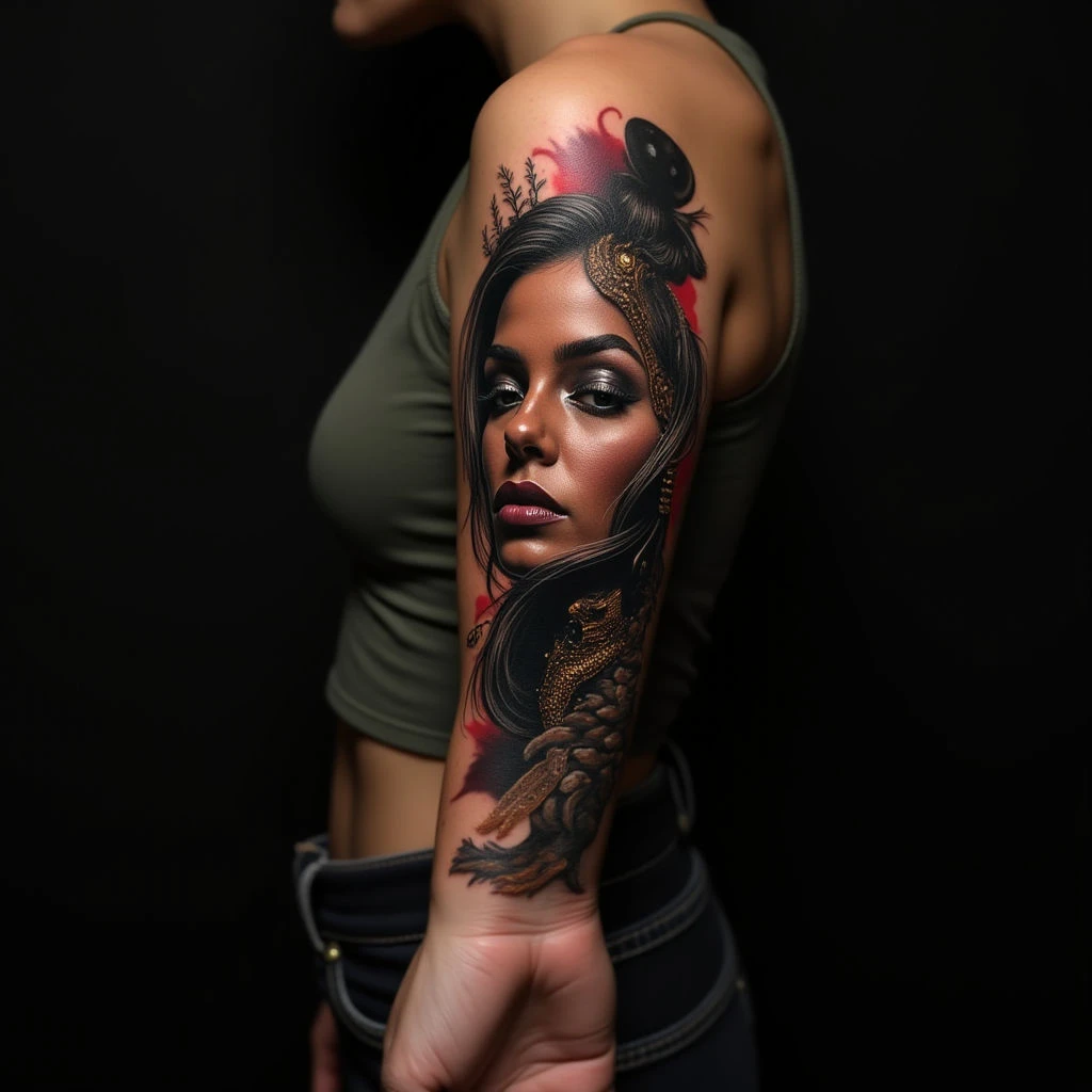 Striking Biomechanical Face Tattoos for Women