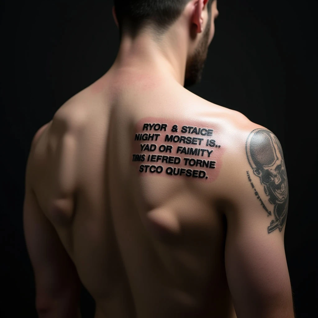 Biomechanical Family Quote Shoulder Tattoos for Guys
