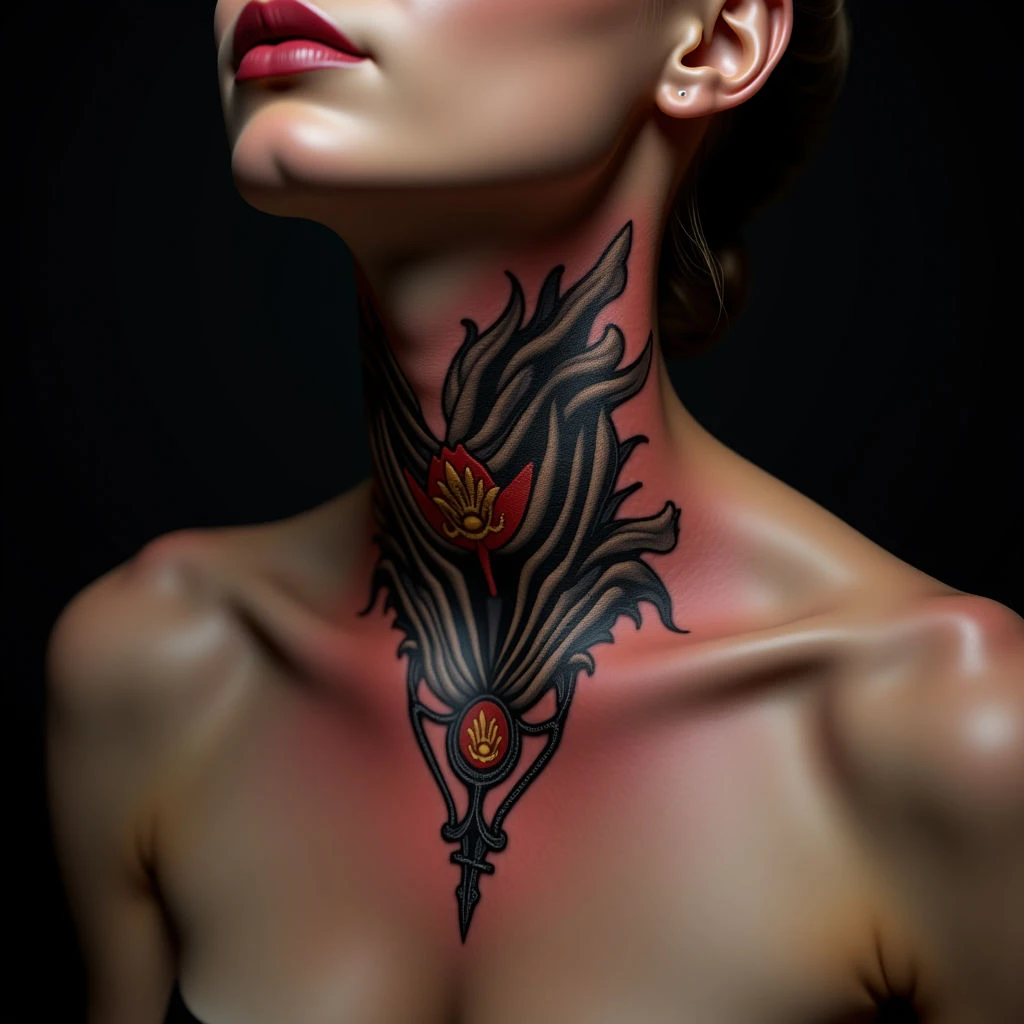 Biomechanical Foot Cover-Up Tattoos in Black, Red & Gold