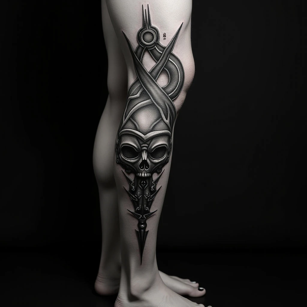 Grayscale Biomechanical Leg Cover-Up Ideas for Men