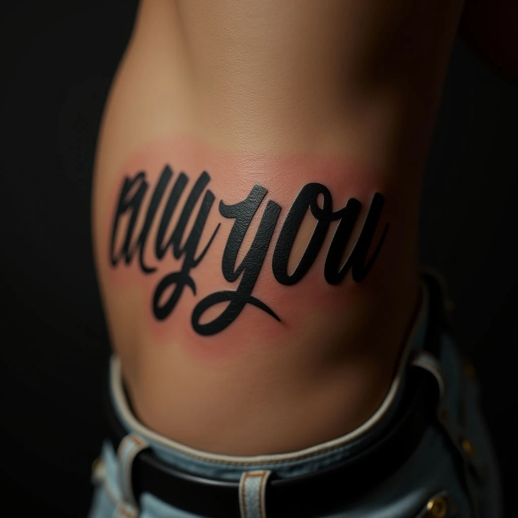 Stylish Biomechanical Lettering Tattoo in Bronze
