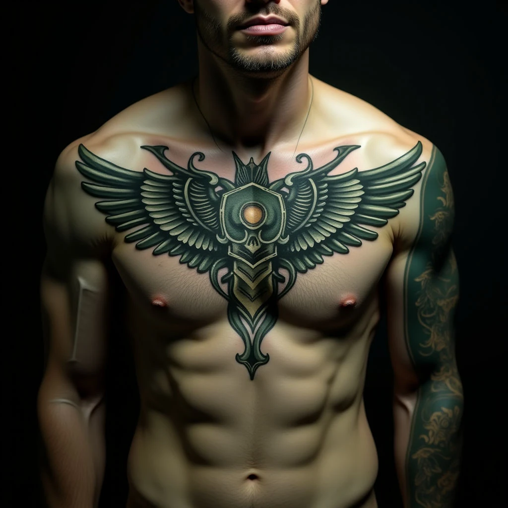 Green Biomechanical Sternum Tattoos for Forearm Inspiration