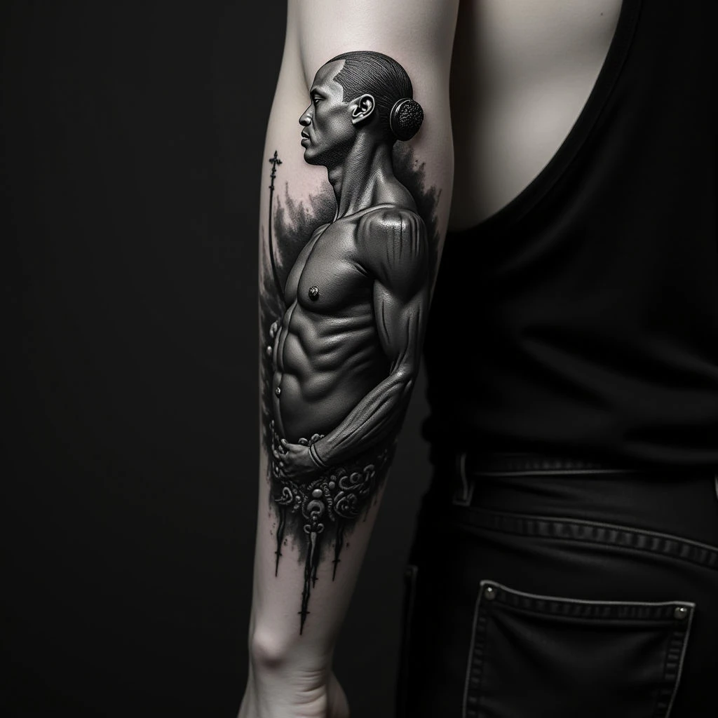 Black and Grey Illustrative Forearm Sleeve Ideas