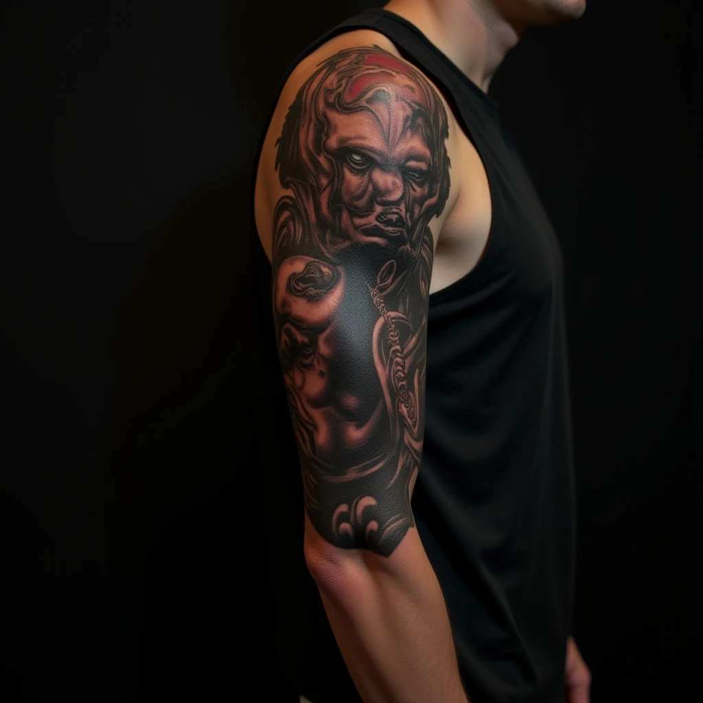 Illustrative Black Arm Tattoos: Shoulder Designs & Ideas