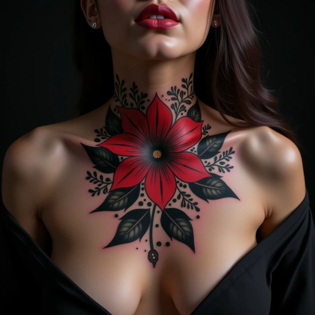 Unique Red Neck Tattoos for Women - Black and Grey Designs