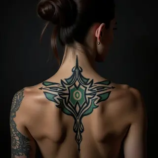 Tiny Tribal Behind-Ear Tattoo: Green & Black Inspiration